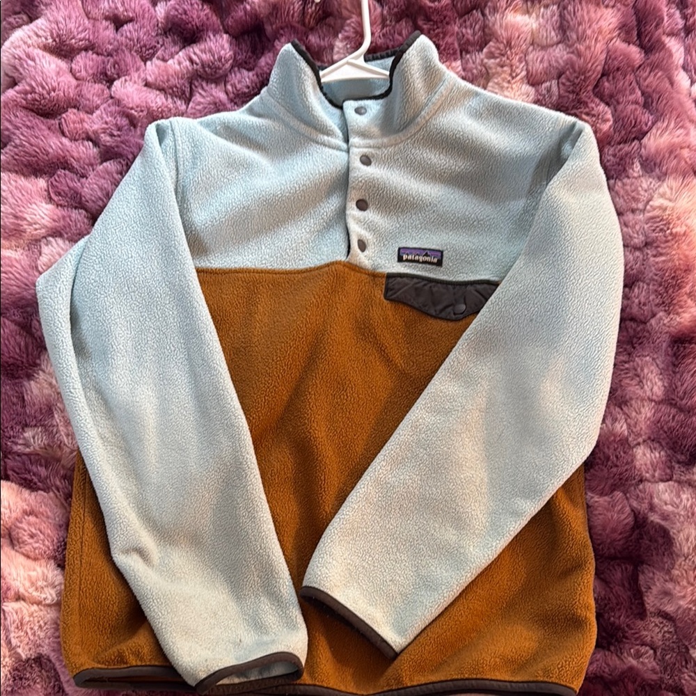 Patagonia Synchilla  Blue and Brown Fleece Jacket Lightweight Warmth